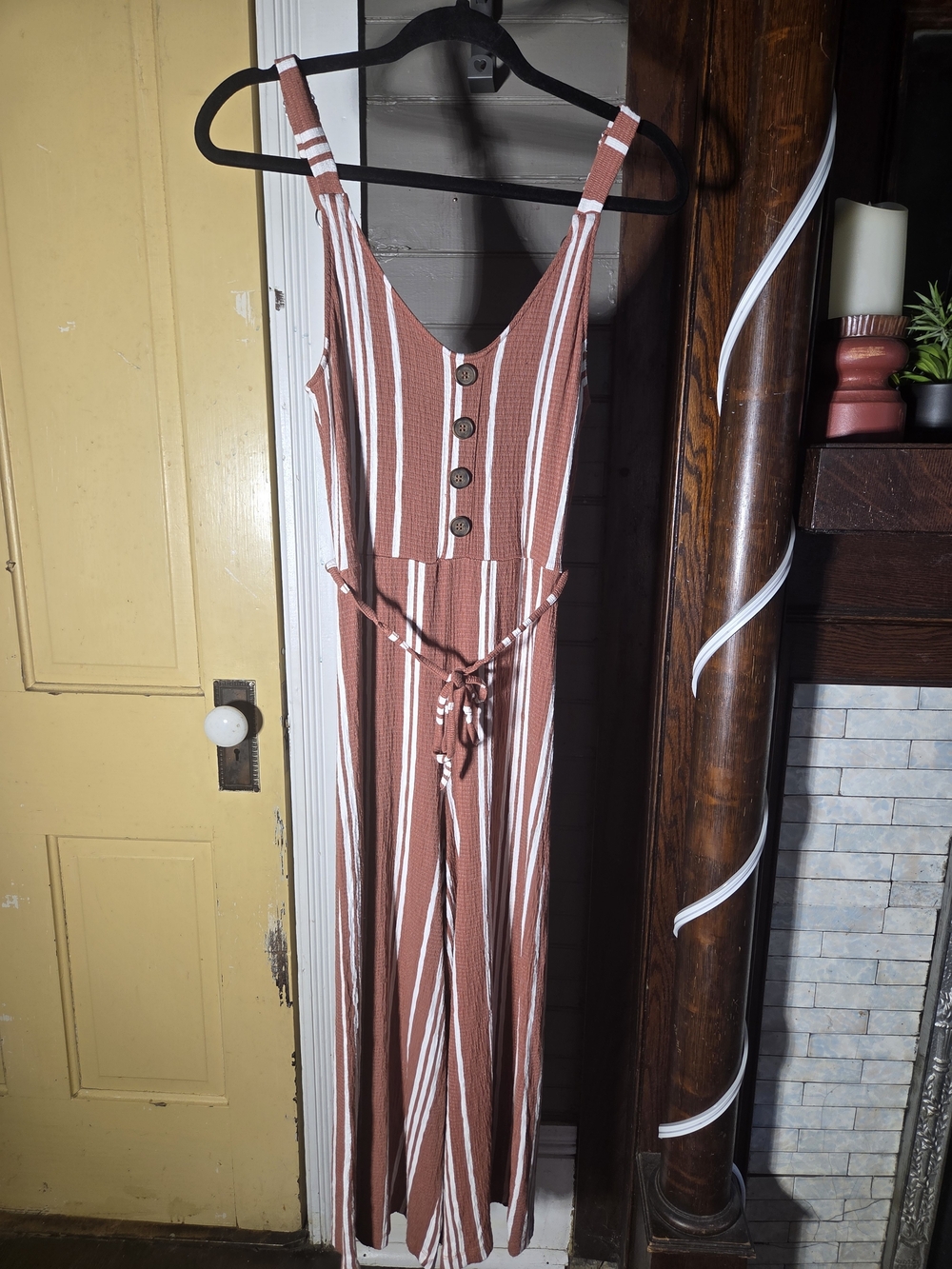 Love Tree Rust and White Striped Sleeveless Jumpsuit